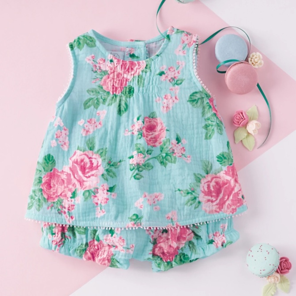 Muslin Rose Pinafore and Bloomer Set
